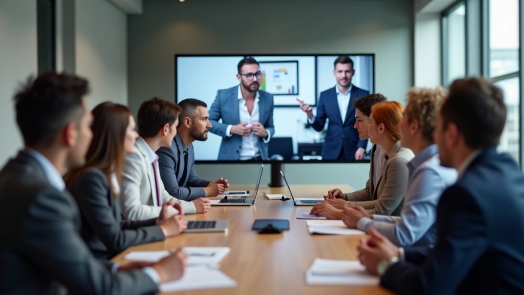Diverse groep professionele medewerkers in videovergadering, gezichten tonen concentratie en betrokkenheid
