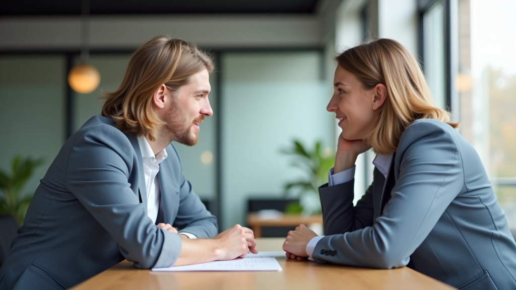 Man en vrouw in gesprek aan tafel, aandachtig naar elkaar luisterend