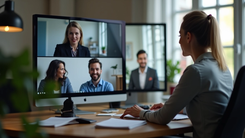 Team in hybride werkomgeving met enkele mensen op kantoor en anderen digitaal verbonden