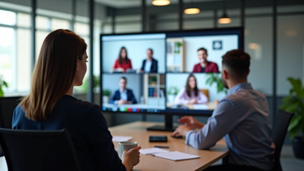 Team in hybrid setting met sommige mensen op kantoor en anderen thuis op videoverbinding