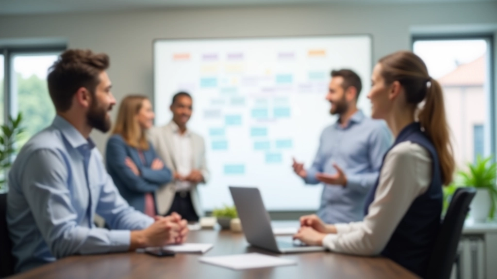 Kantoor scène met team dat samen aan whiteboard werkt, open en ontspannen lichaamshouding