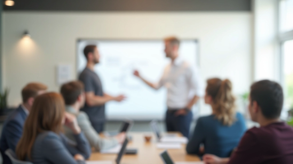 Trainer die aan whiteboard verschillende perspectieven schrijft terwijl team luistert en noteert