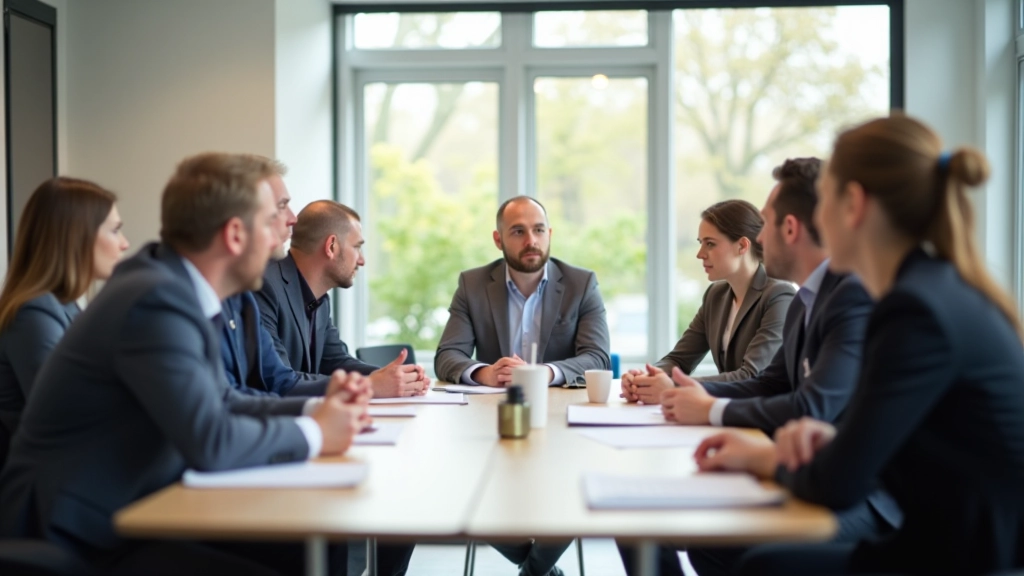 Professionele workshop setting met diverse groep deelnemers die samen aan tafel zitten